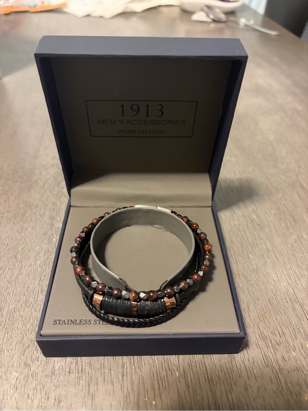 Kohl's Men's Brown & Black Beaded Leather Bracelet Set